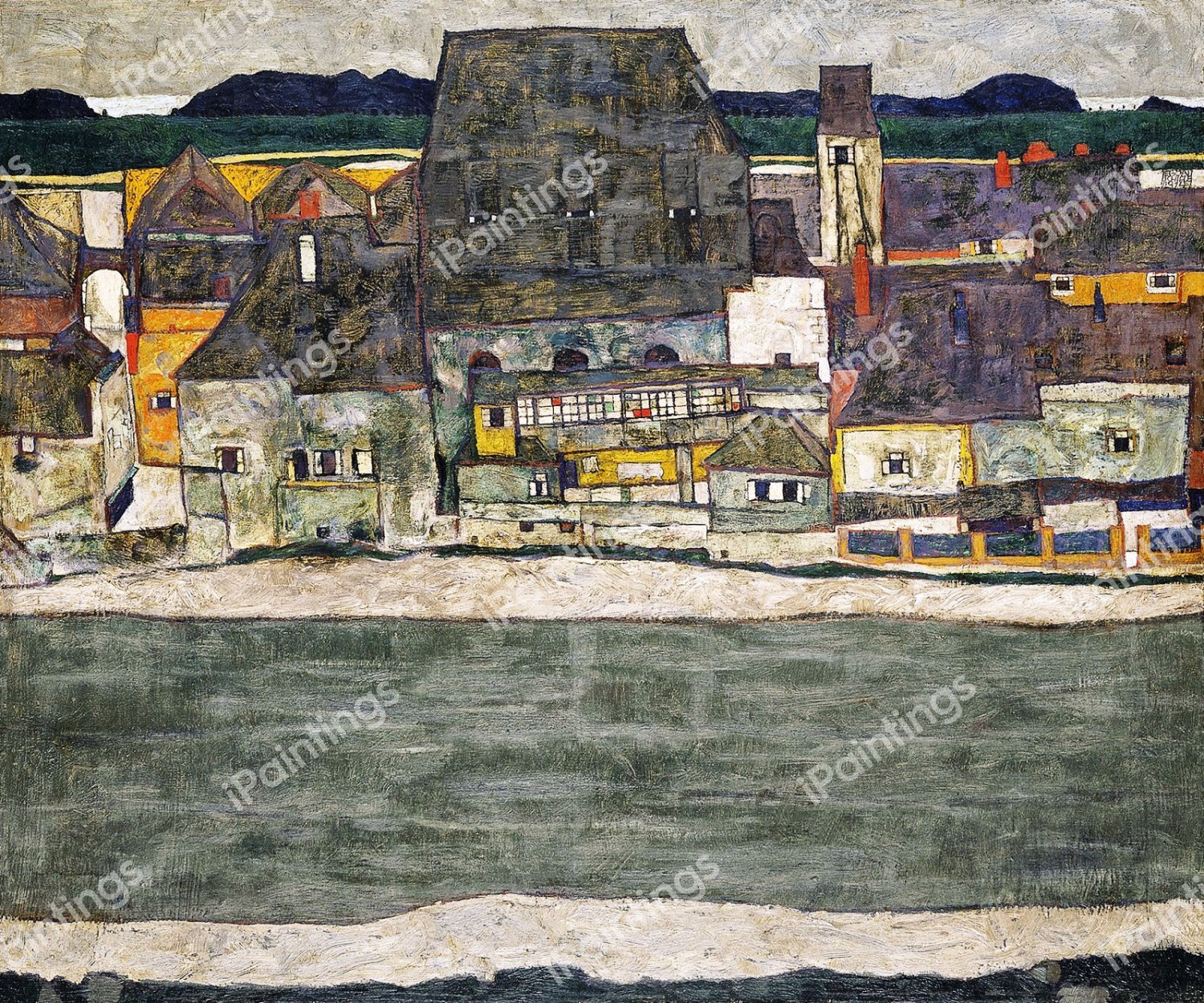Houses on the River (Old Town). The painting by Egon Schiele
