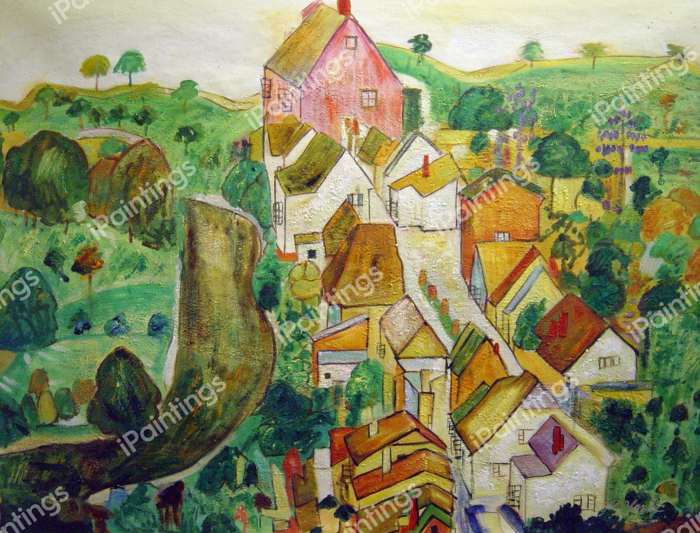 Landscape At Krumau. The painting by Egon Schiele