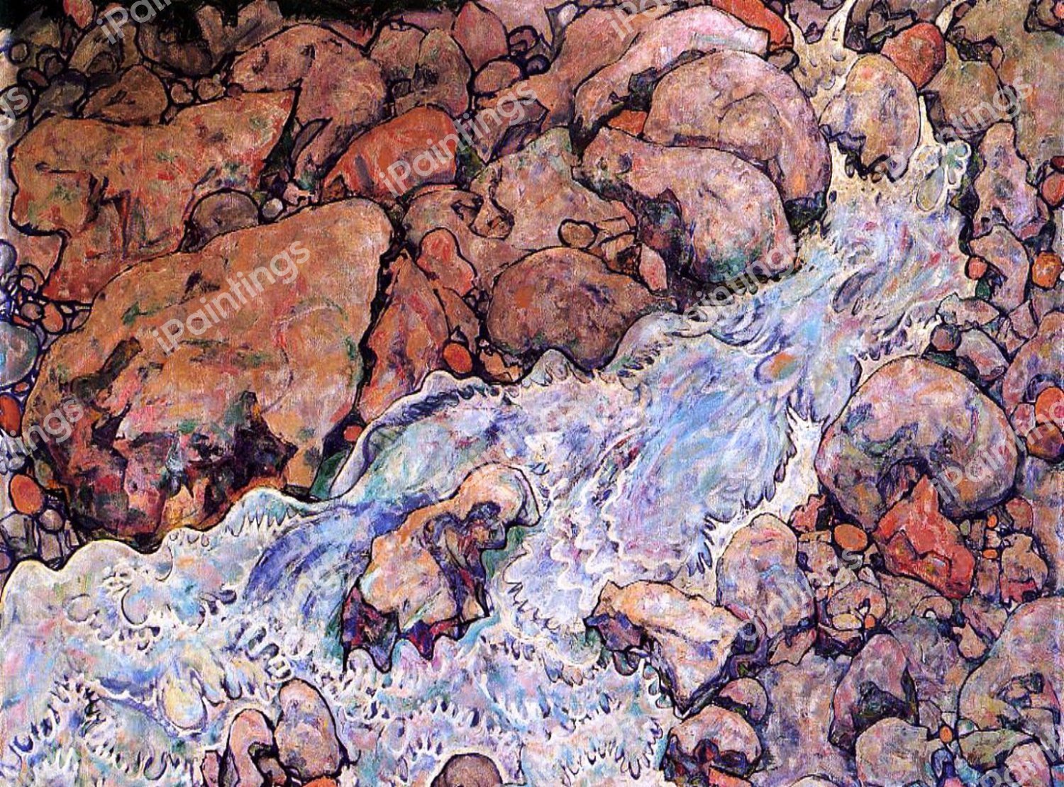 Mountain Torrent . The painting by Egon Schiele