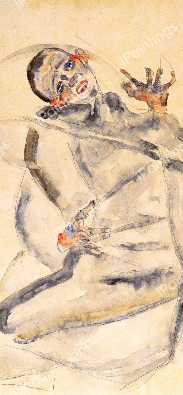 Self-Portrait in Jail. The painting by Egon Schiele
