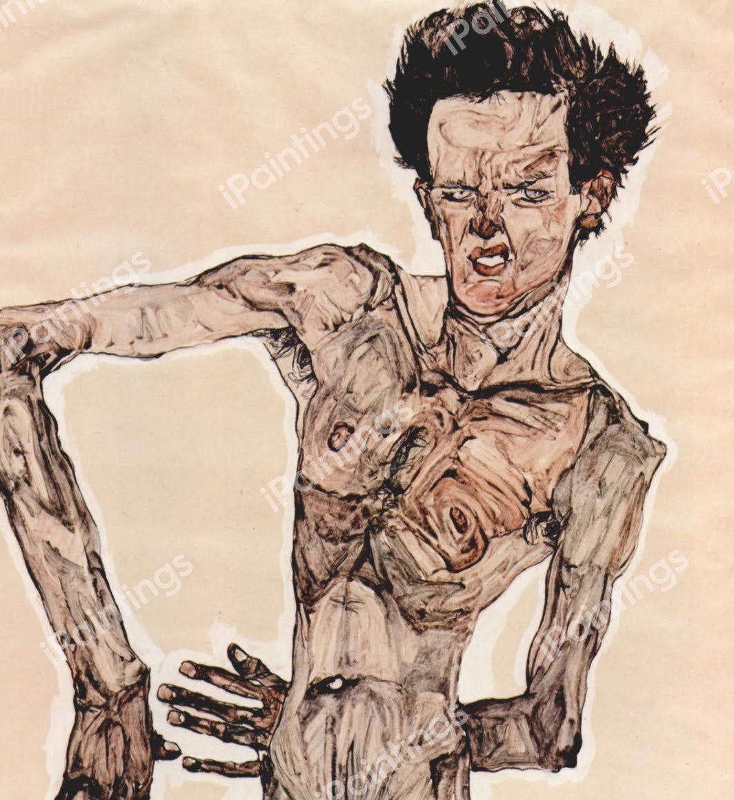 Self-Portrait Standing. The painting by Egon Schiele
