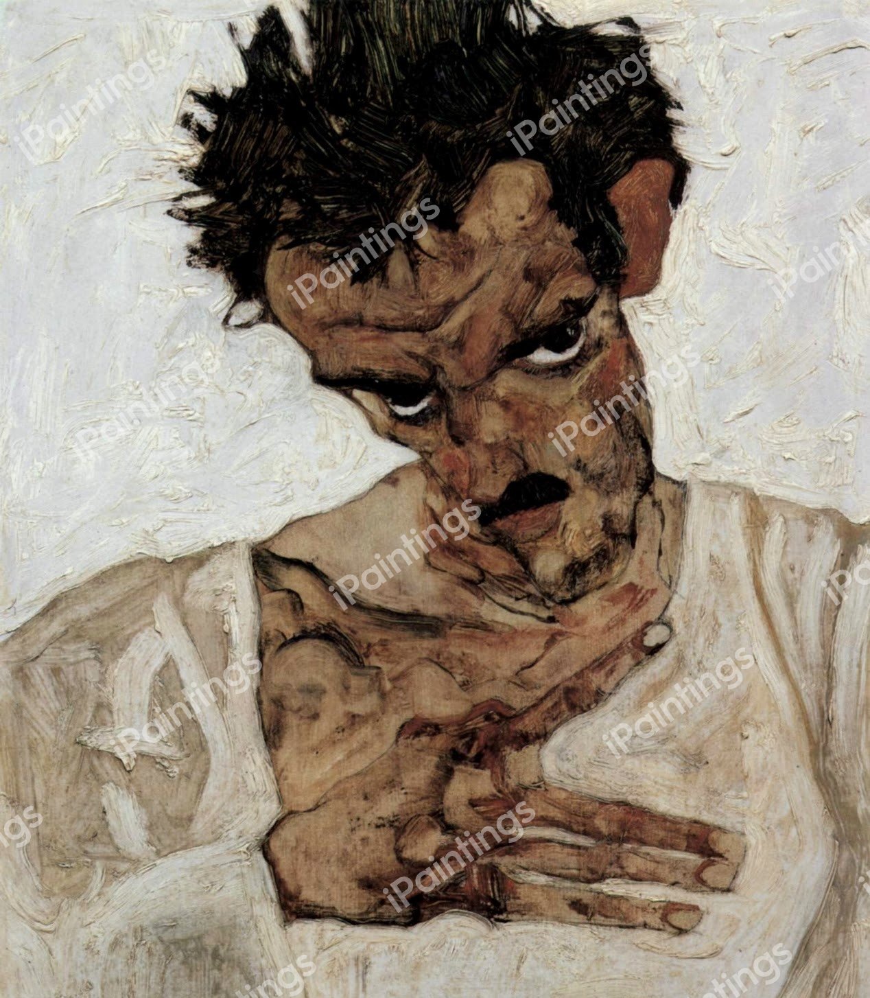 Self Portrait with Lowered Head. The painting by Egon Schiele