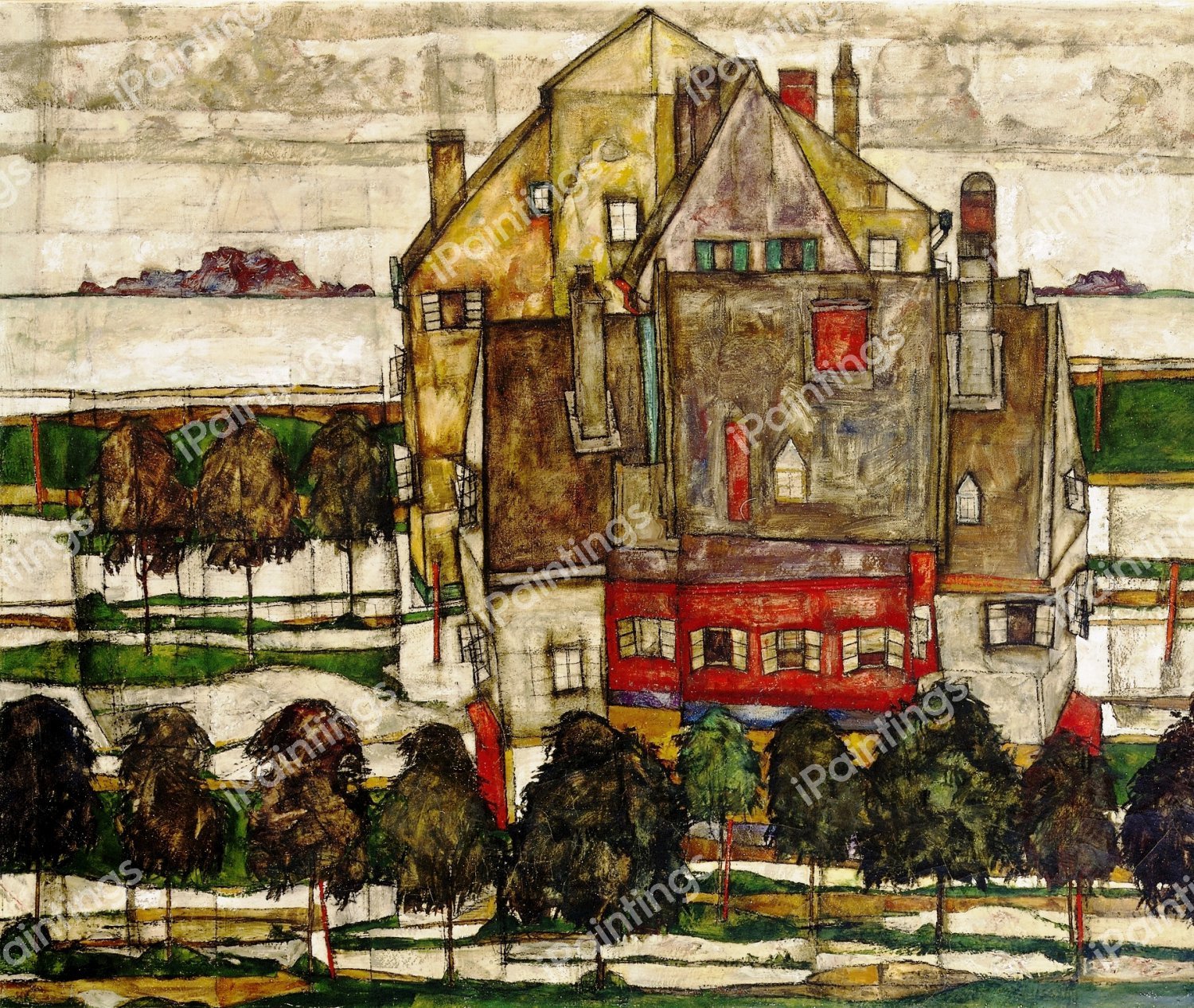 Sinle Houses. The painting by Egon Schiele
