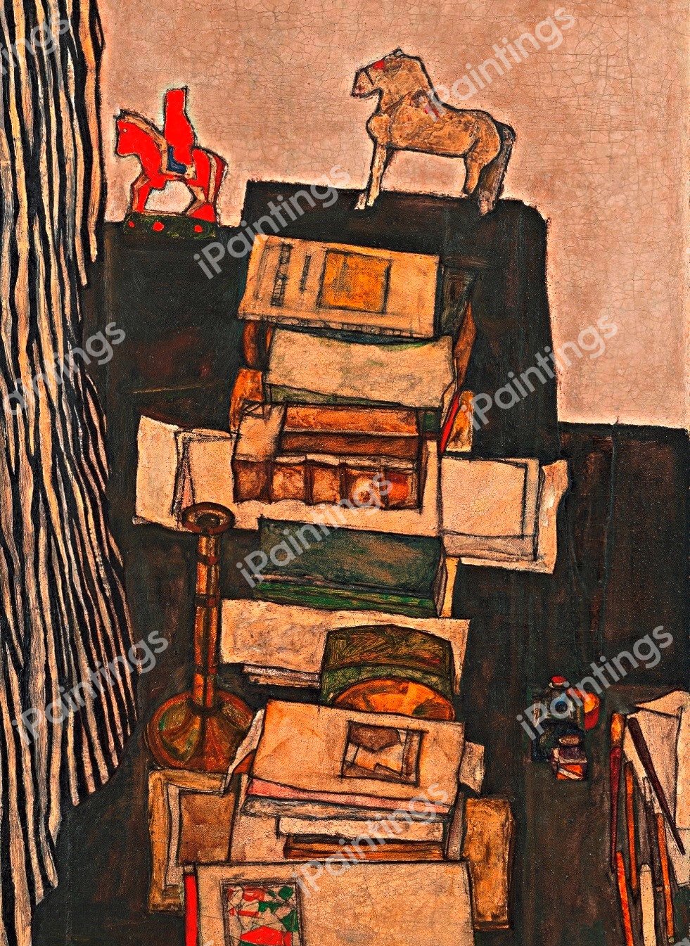 Still Life with Books (Artist's Desk). The painting by Egon Schiele