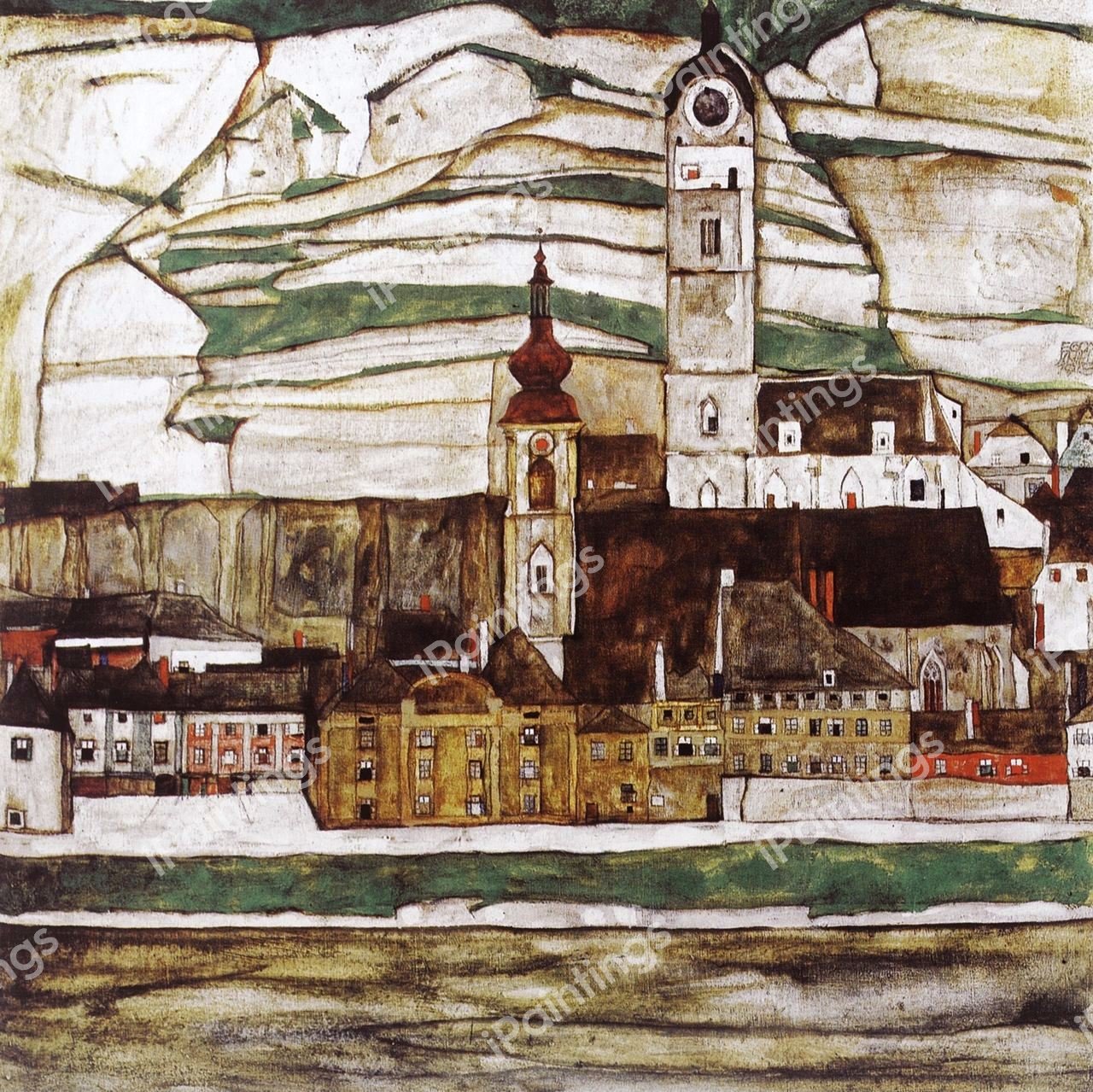 Stone on the Danube. The painting by Egon Schiele
