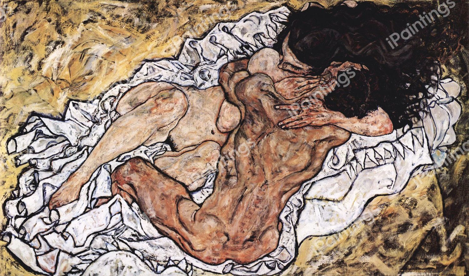 The Embrace. The painting by Egon Schiele