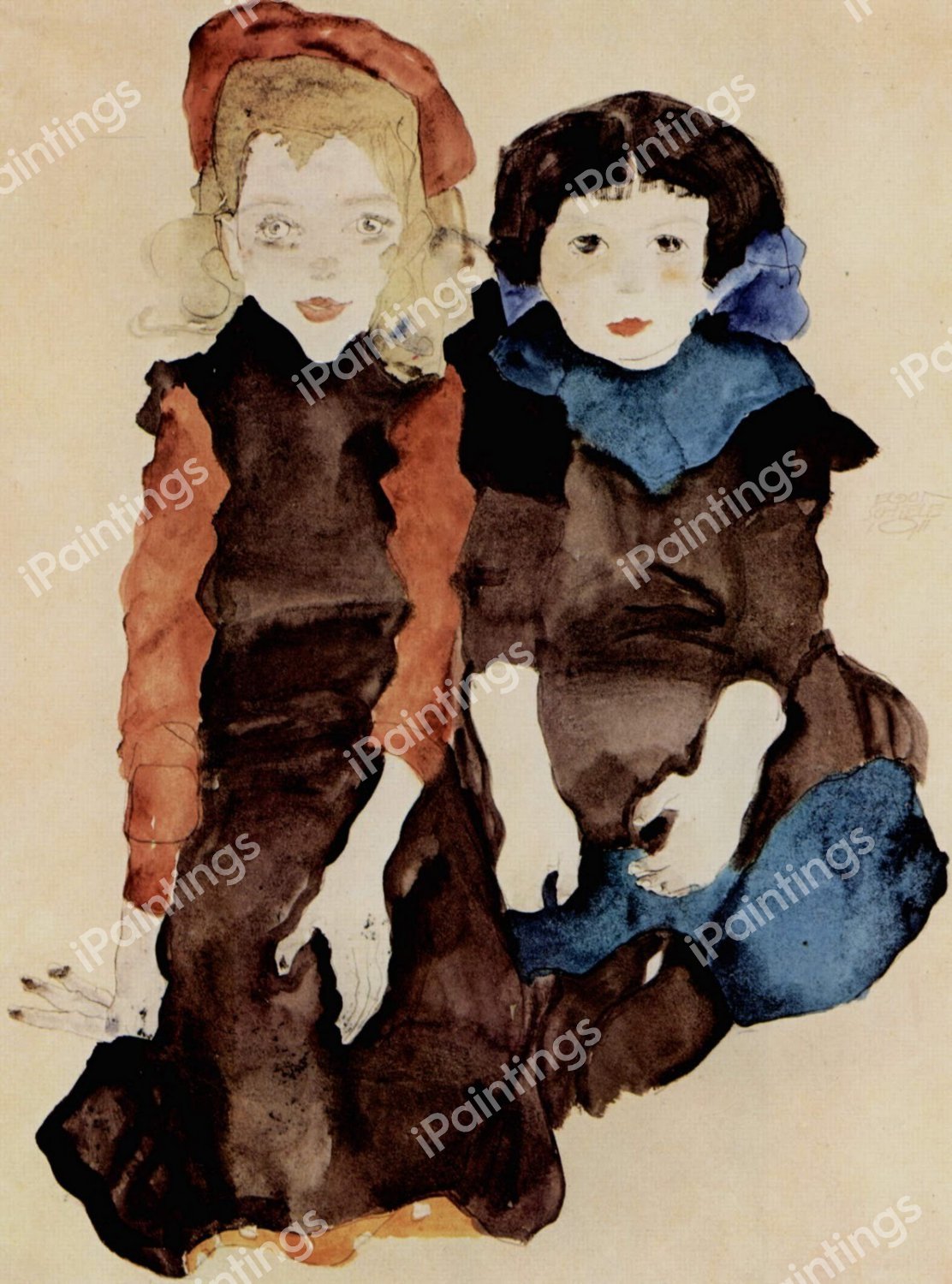 The Madchen (Girls). The painting by Egon Schiele