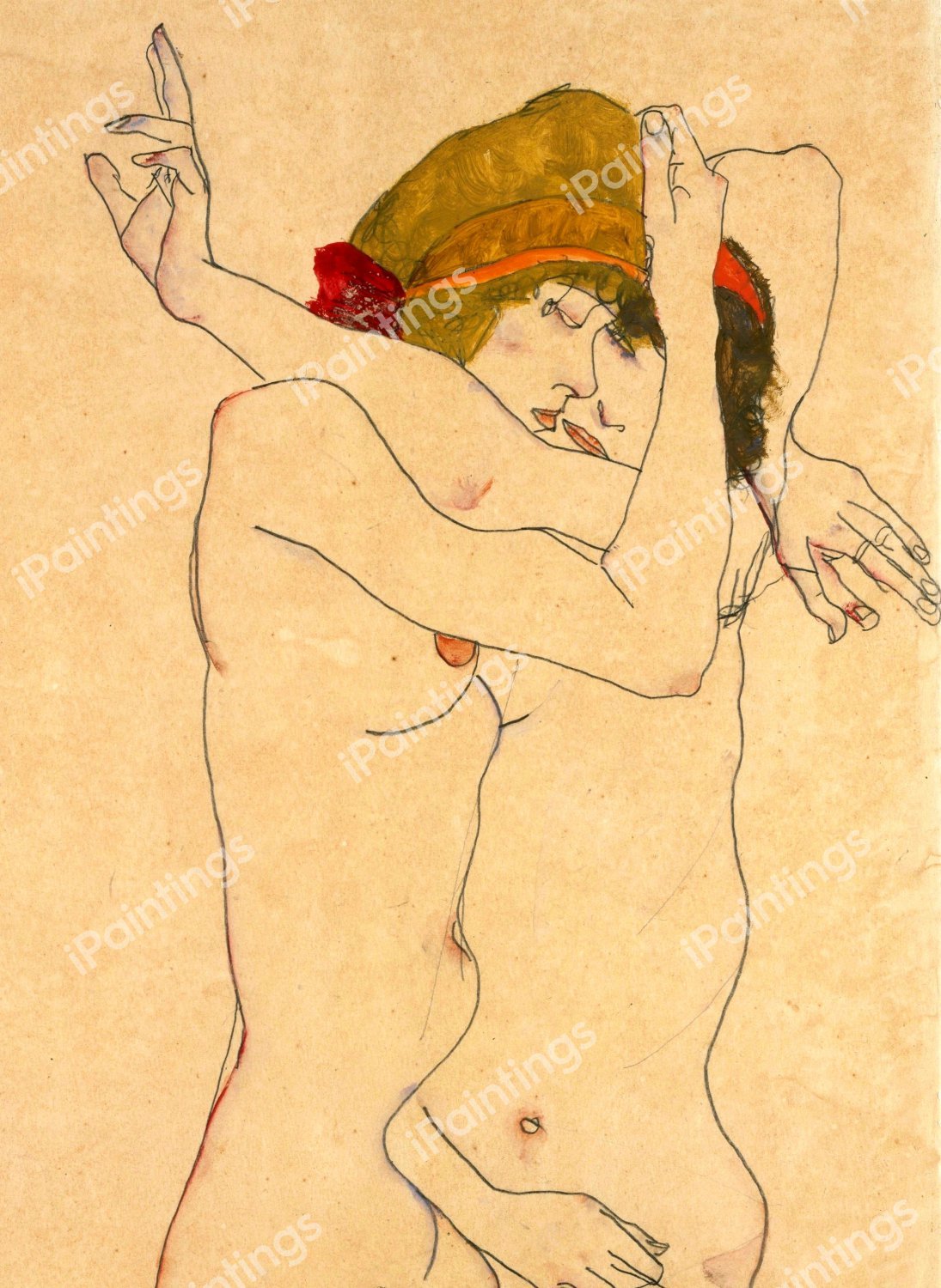 Two Women Embracing. The painting by Egon Schiele