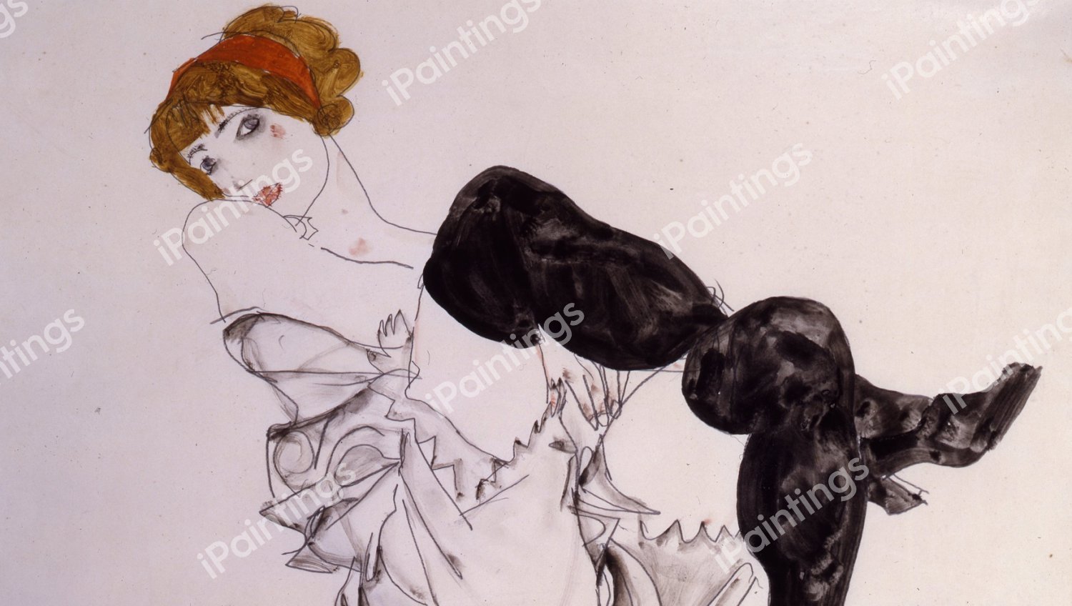 Wally Neuzil in Black Stockings. The painting by Egon Schiele
