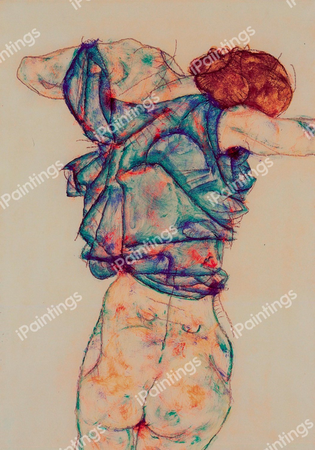 Woman Undressing. The painting by Egon Schiele