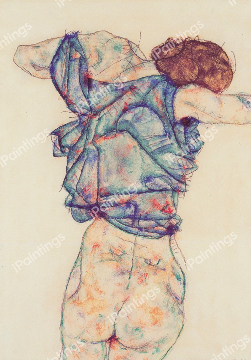 Woman Undressing. The painting by Egon Schiele