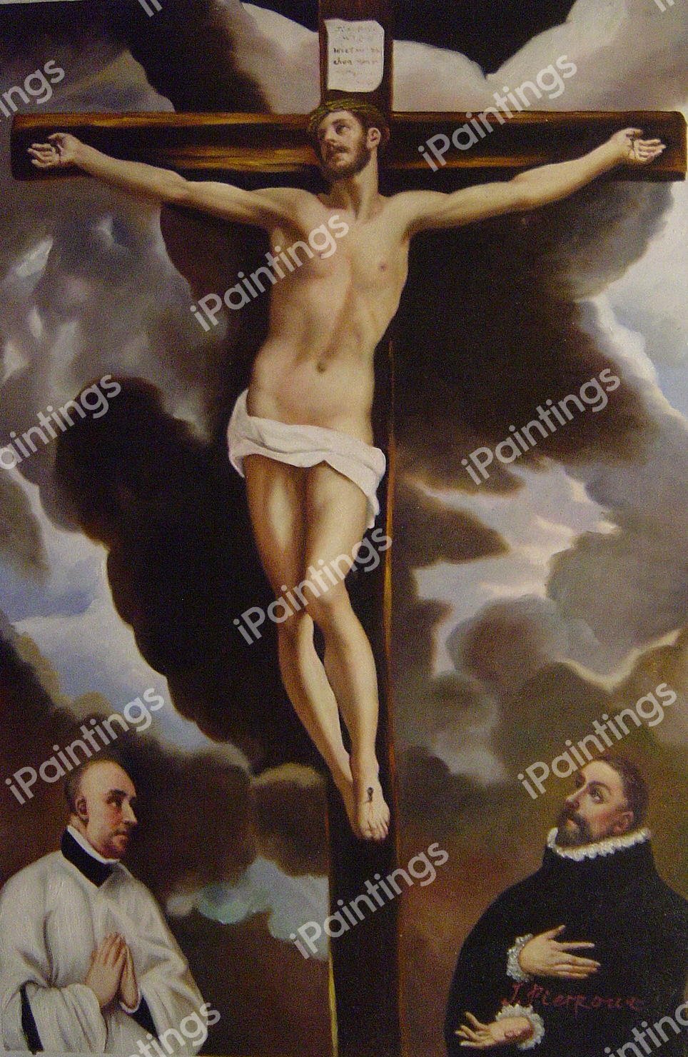 Christ On The Cross Adored By Donors. The painting by El Greco