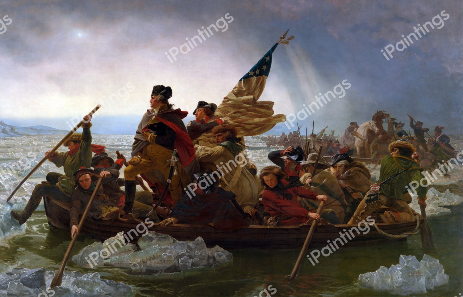 Crossing the Delaware,  Led by George Washington. The painting by Emanuel Gottlieb Leutze