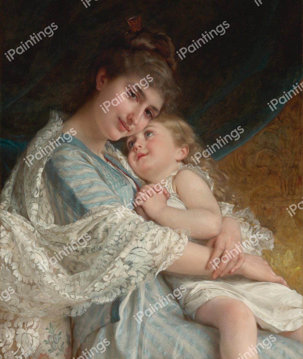 A Tender Embrace. The painting by Emile Munier