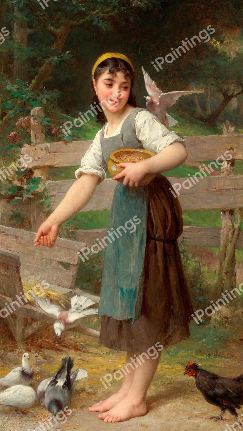 Feeding the Doves. The painting by Emile Munier
