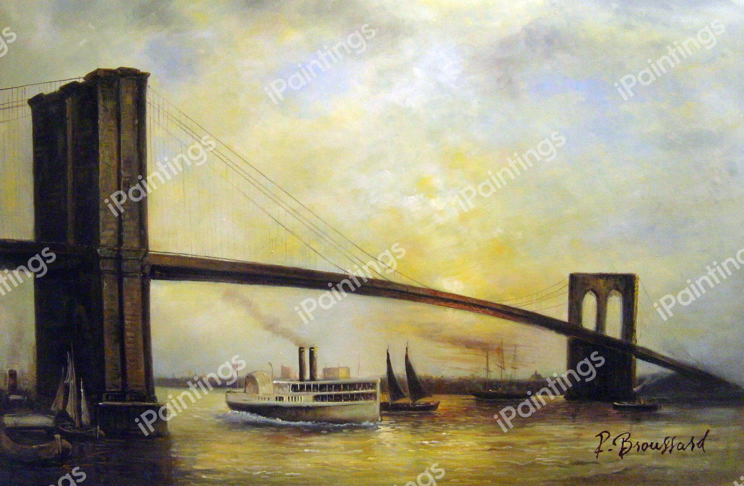 View Of The Brookyln Bridge. The painting by Emile Renouf