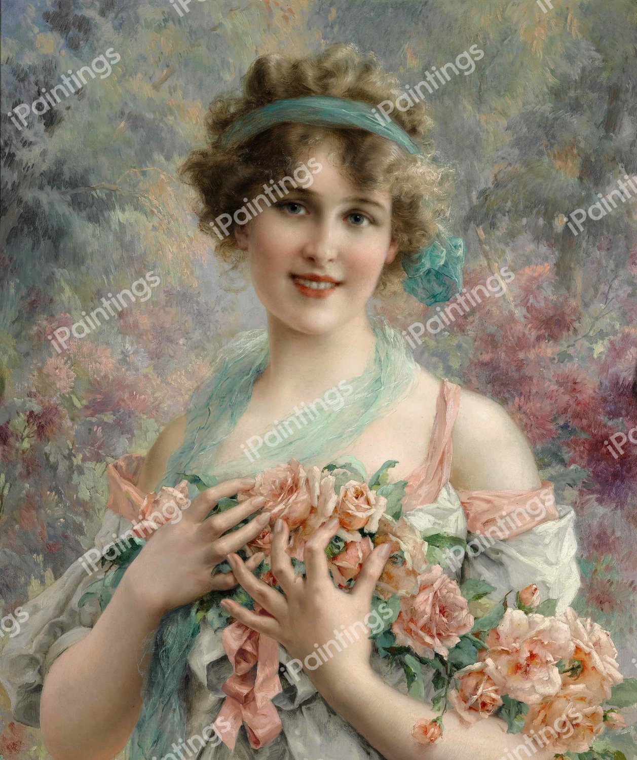 A Rose Girl. The painting by Emile Vernon