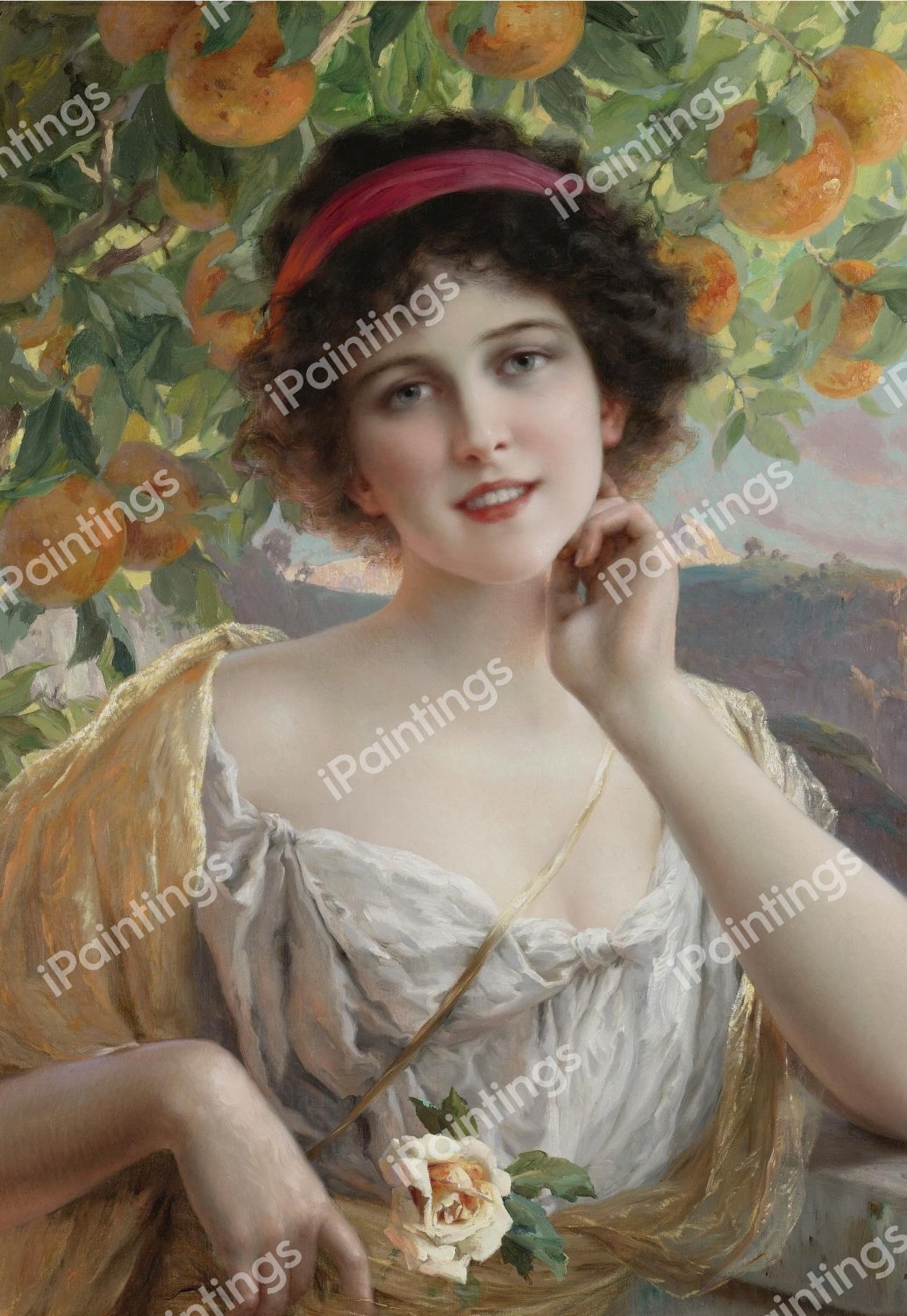 Beauty Under the Orange Tree. The painting by Emile Vernon