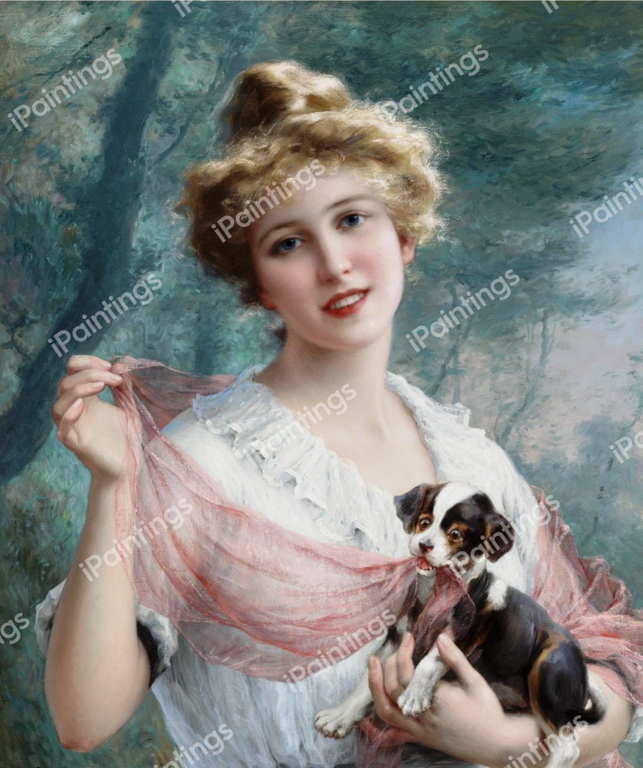 The Mischievous Puppy. The painting by Emile Vernon