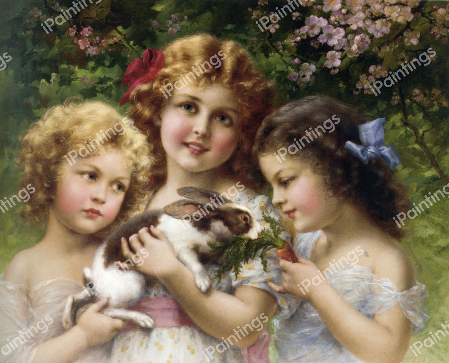 The Pet Rabbit. The painting by Emile Vernon