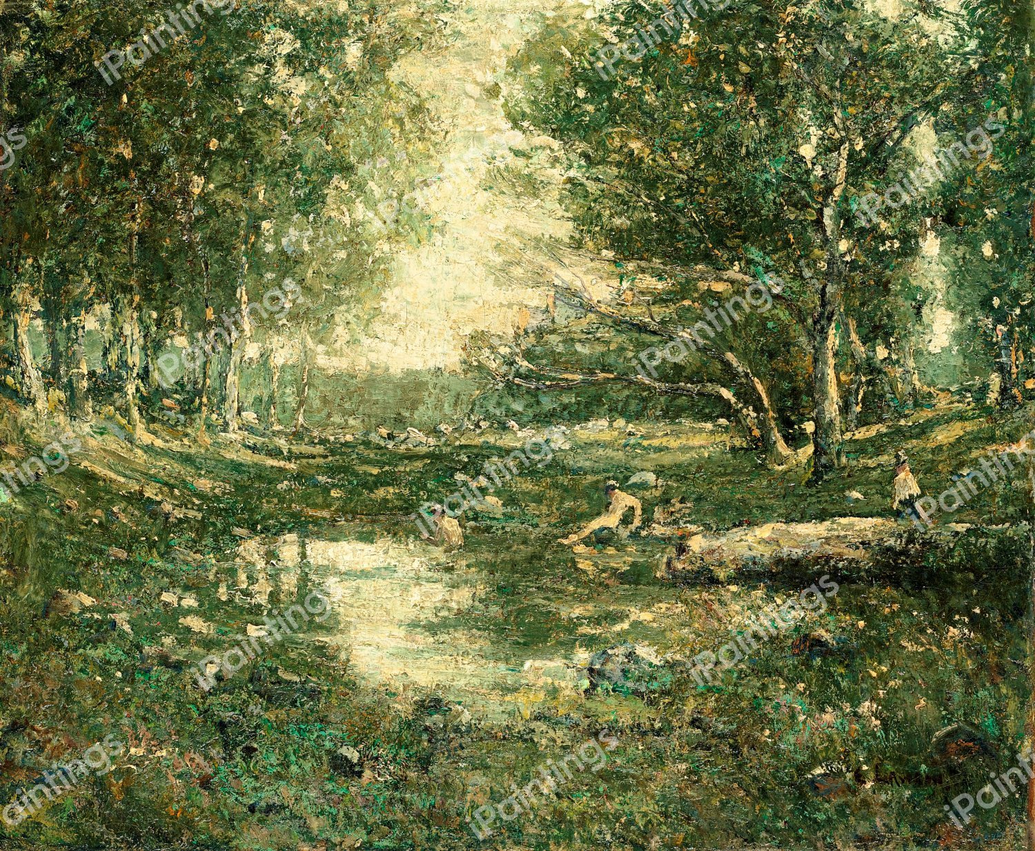 Bathers, Woodland. The painting by Ernest Lawson