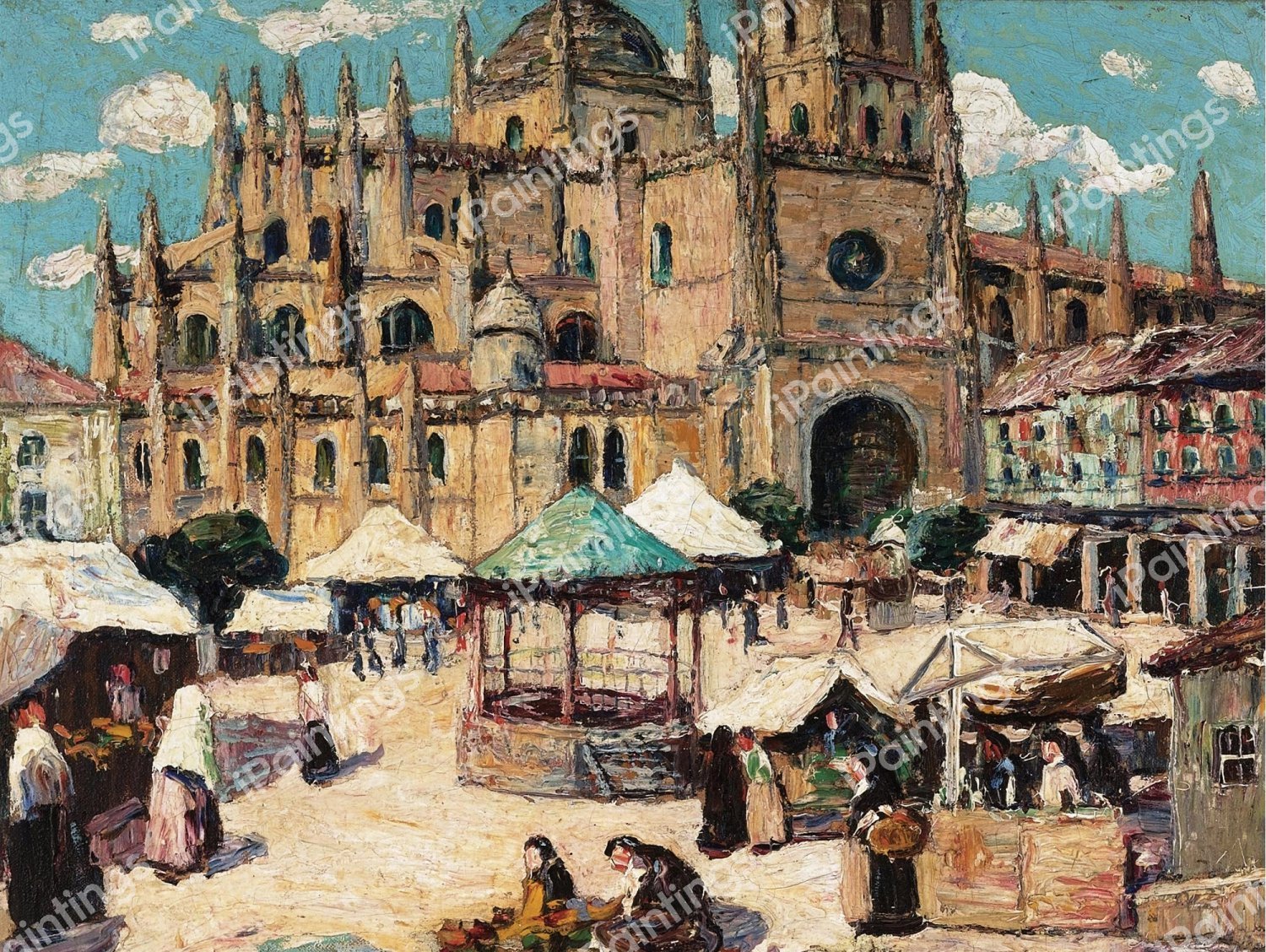 Market Square, Segovia, Spain. The painting by Ernest Lawson