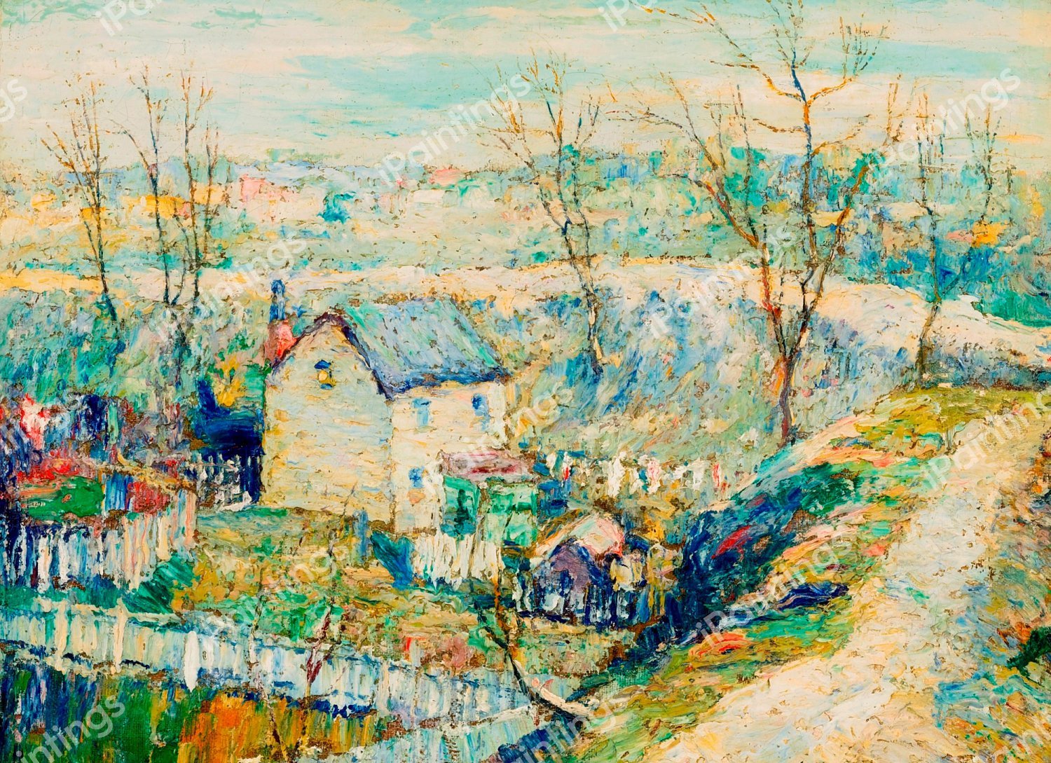 Squatter's Huts, Harlem River. The painting by Ernest Lawson