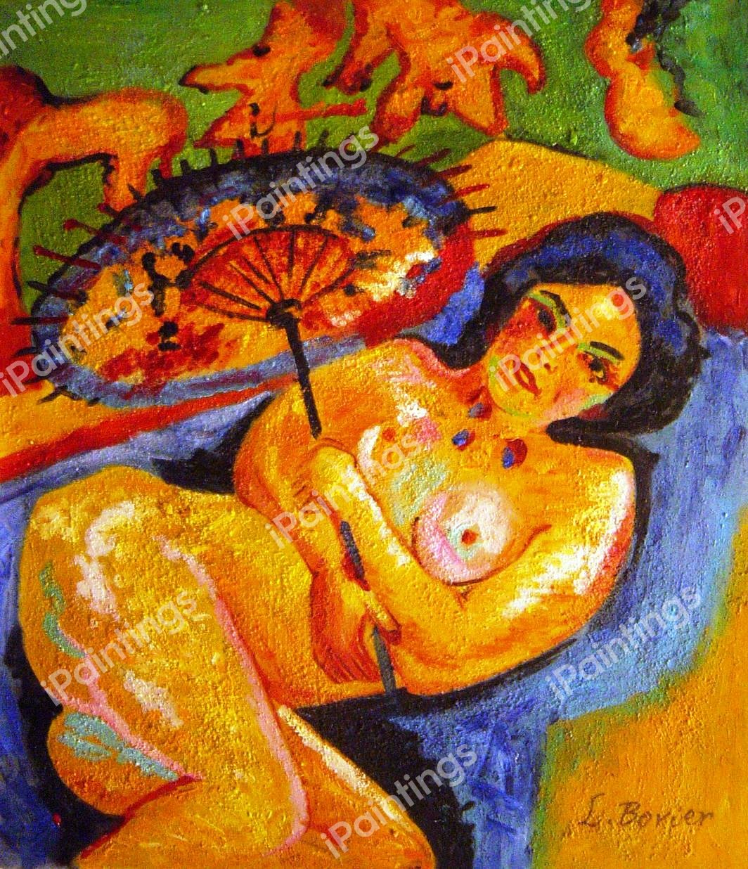 Girl Under A Japanese Parasol. The painting by Ernst Ludwig Kirchner