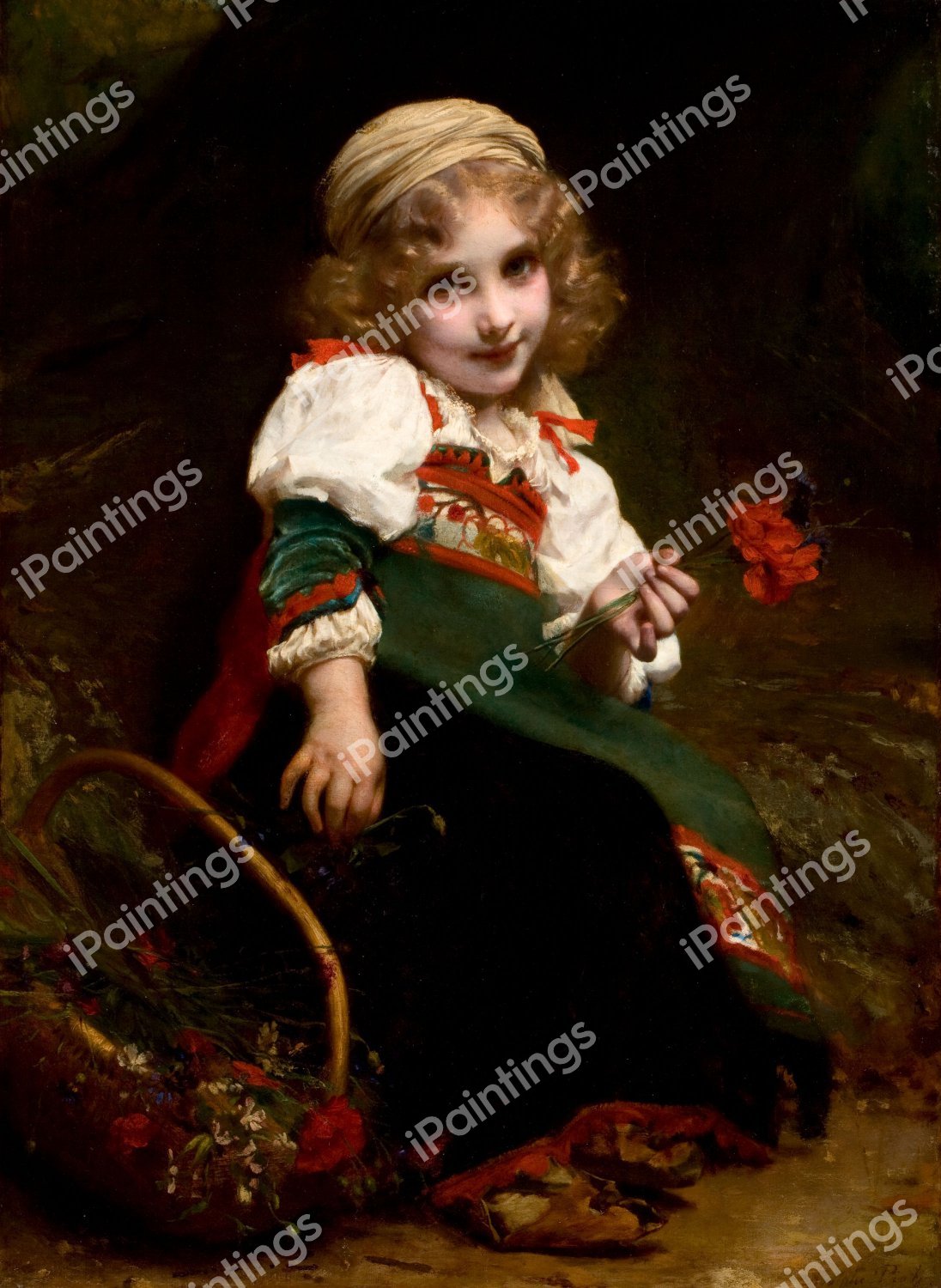 The Little Flower Gatherer. The painting by Etienne Adolphe Piot