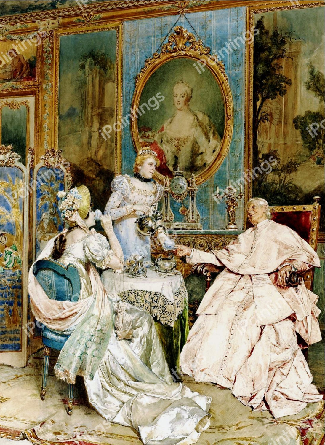 The Afternoon Tea. The painting by Ettore  Simonetti