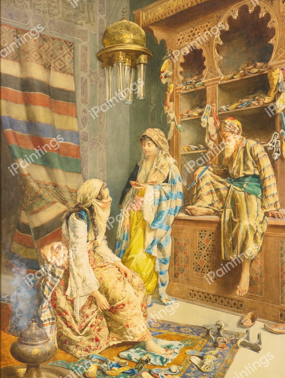 The Shoe Shop. The painting by Ettore  Simonetti