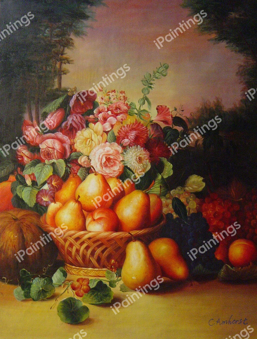 A Still Life of Flowers and Fruits I. The painting by Eugene-Adolphe Chevalier
