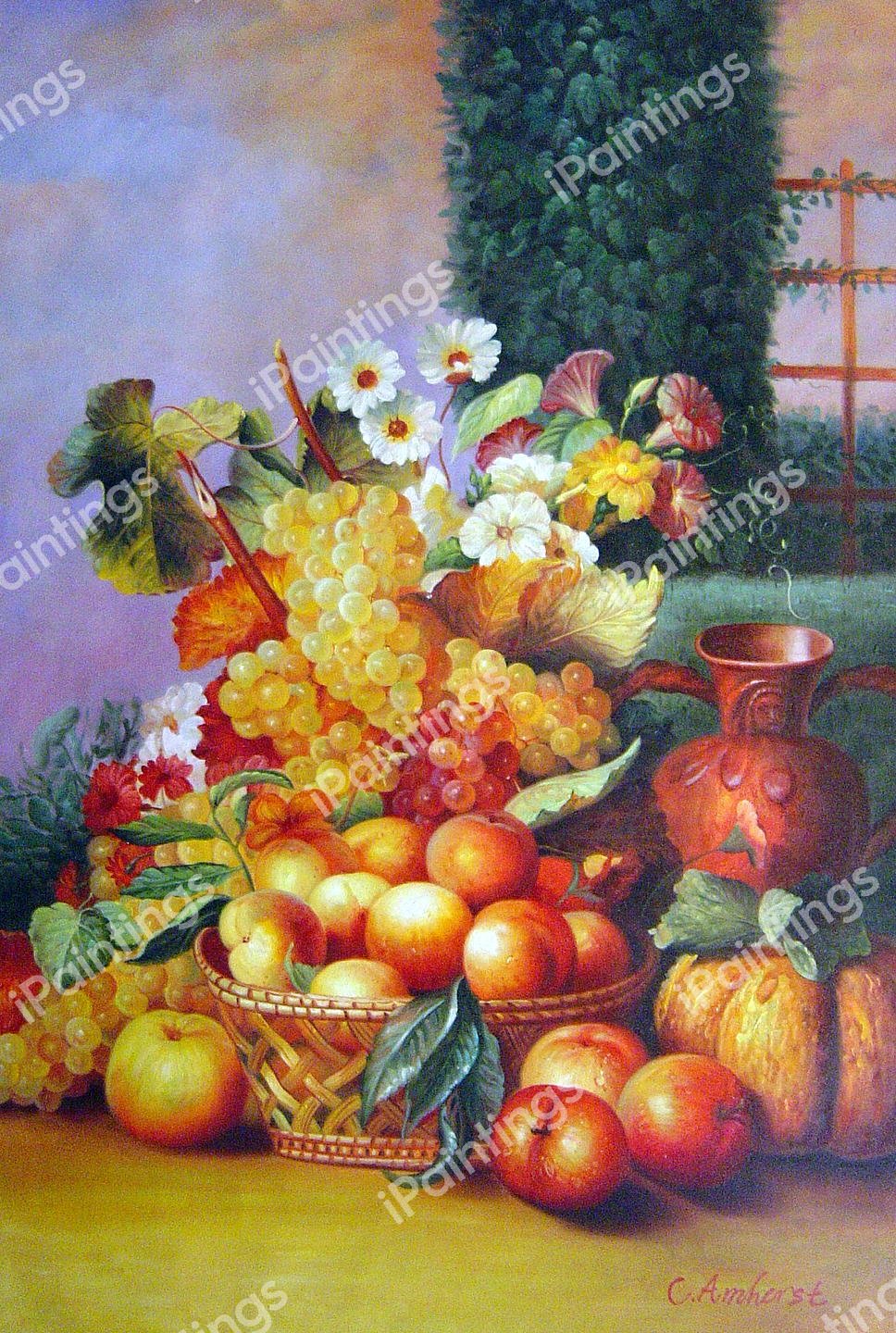 Still Life of Fruit and Flowers II. The painting by Eugene-Adolphe Chevalier