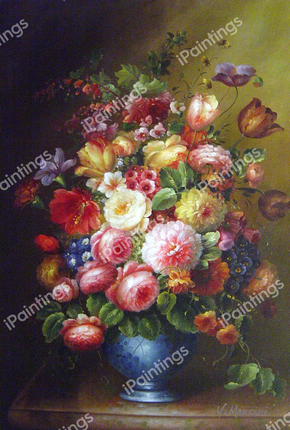 Still Life Of Roses, Tulips And Carnations. The painting by Eugene-Adolphe Chevalier