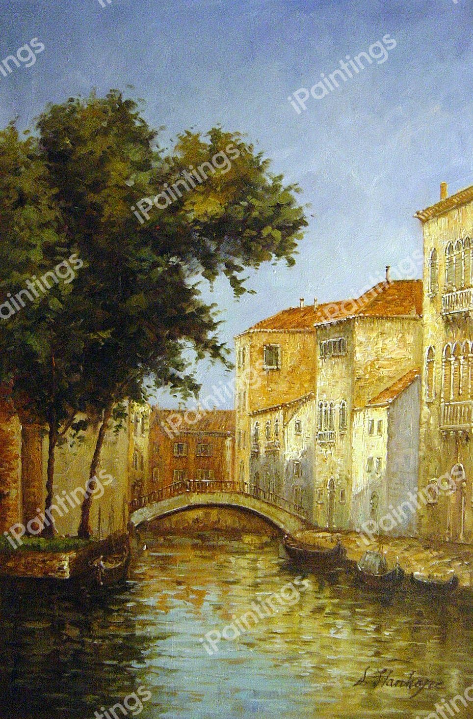 Small Canal In Venice. The painting by Eugene Boudin