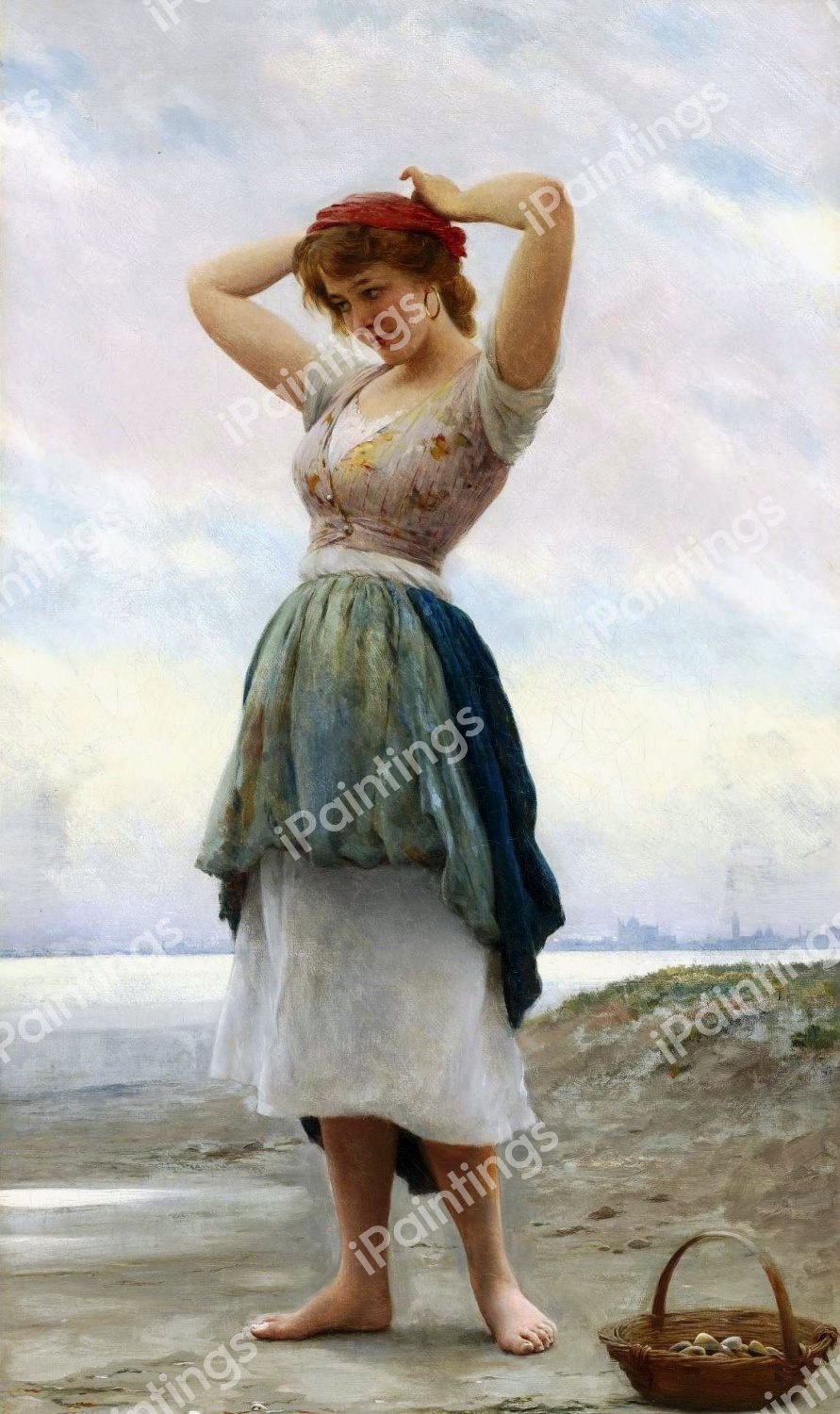 On the Beach, 1908. The painting by Eugene De Blaas