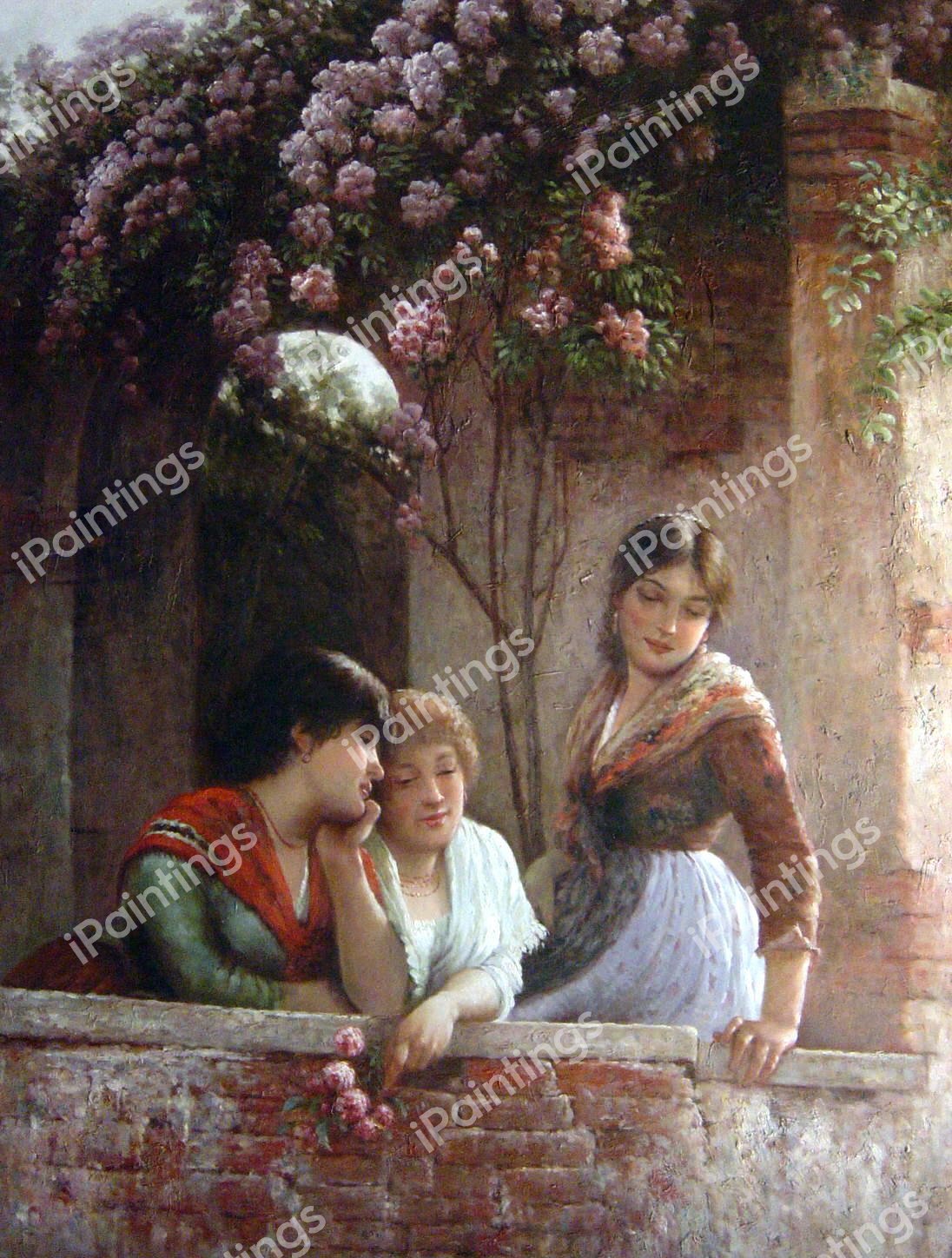 On The Terrace. The painting by Eugene De Blaas