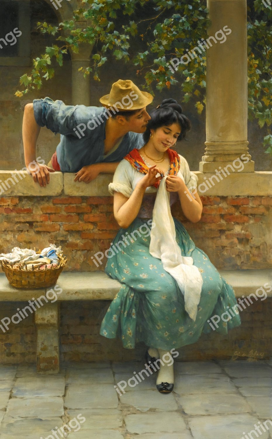 Venetian Lovers, 1906. The painting by Eugene De Blaas