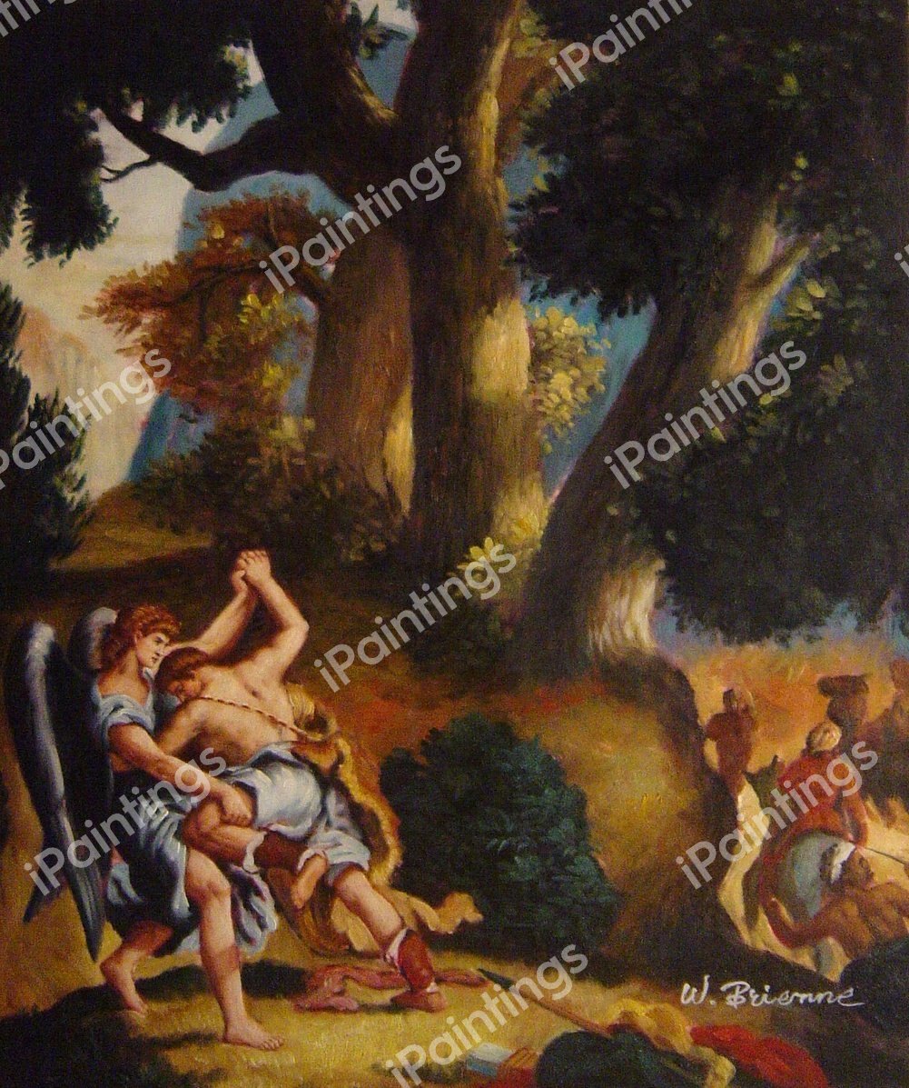 Jacob Wrestling With The Angel. The painting by Eugene Delacroix