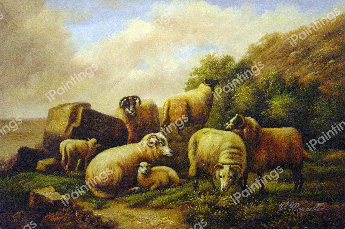 Sheep Grazing By The Coast. The painting by Eugene Joseph Verboeckhoven