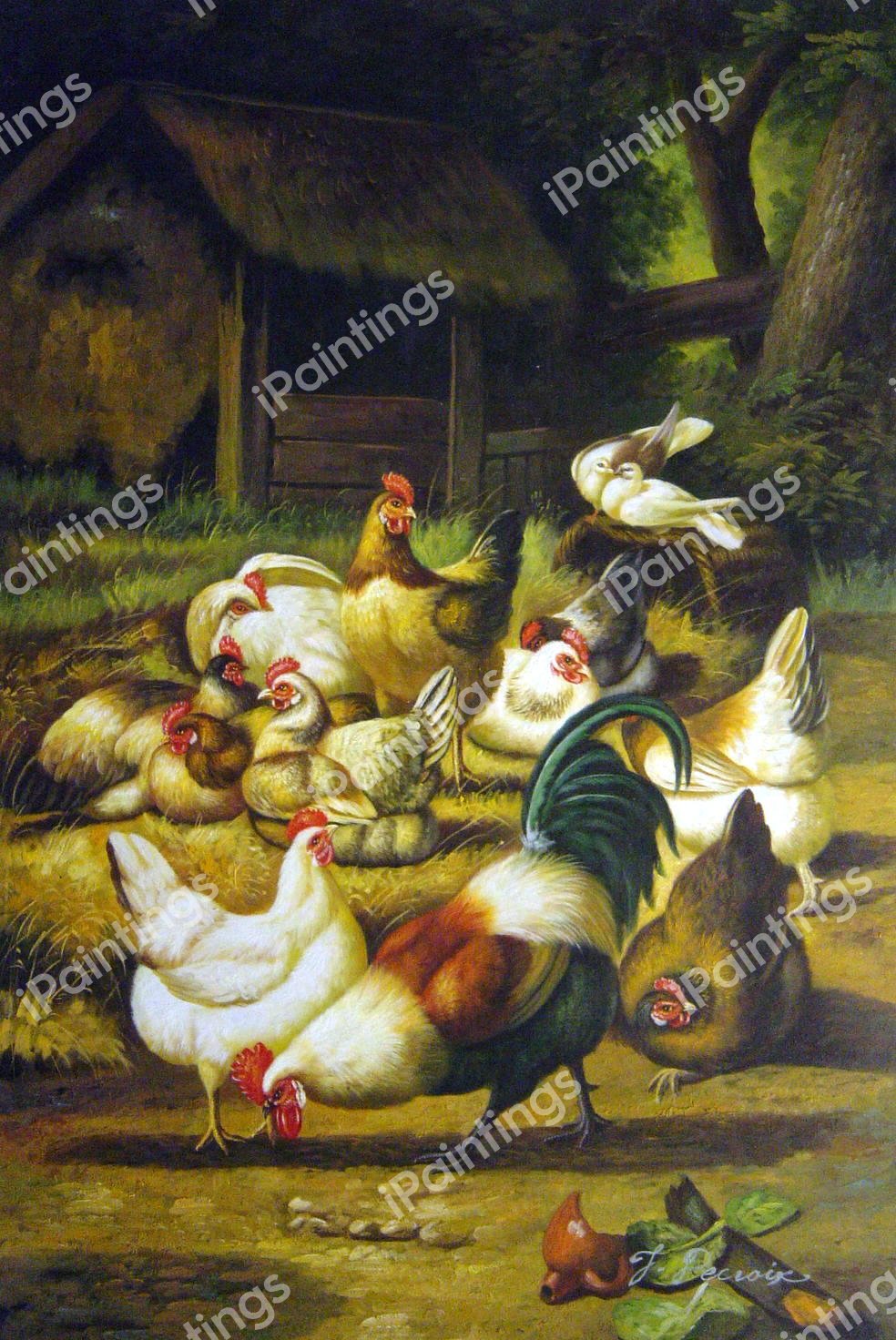 Poultry In A Farmyard. The painting by Eugene Remy Maes