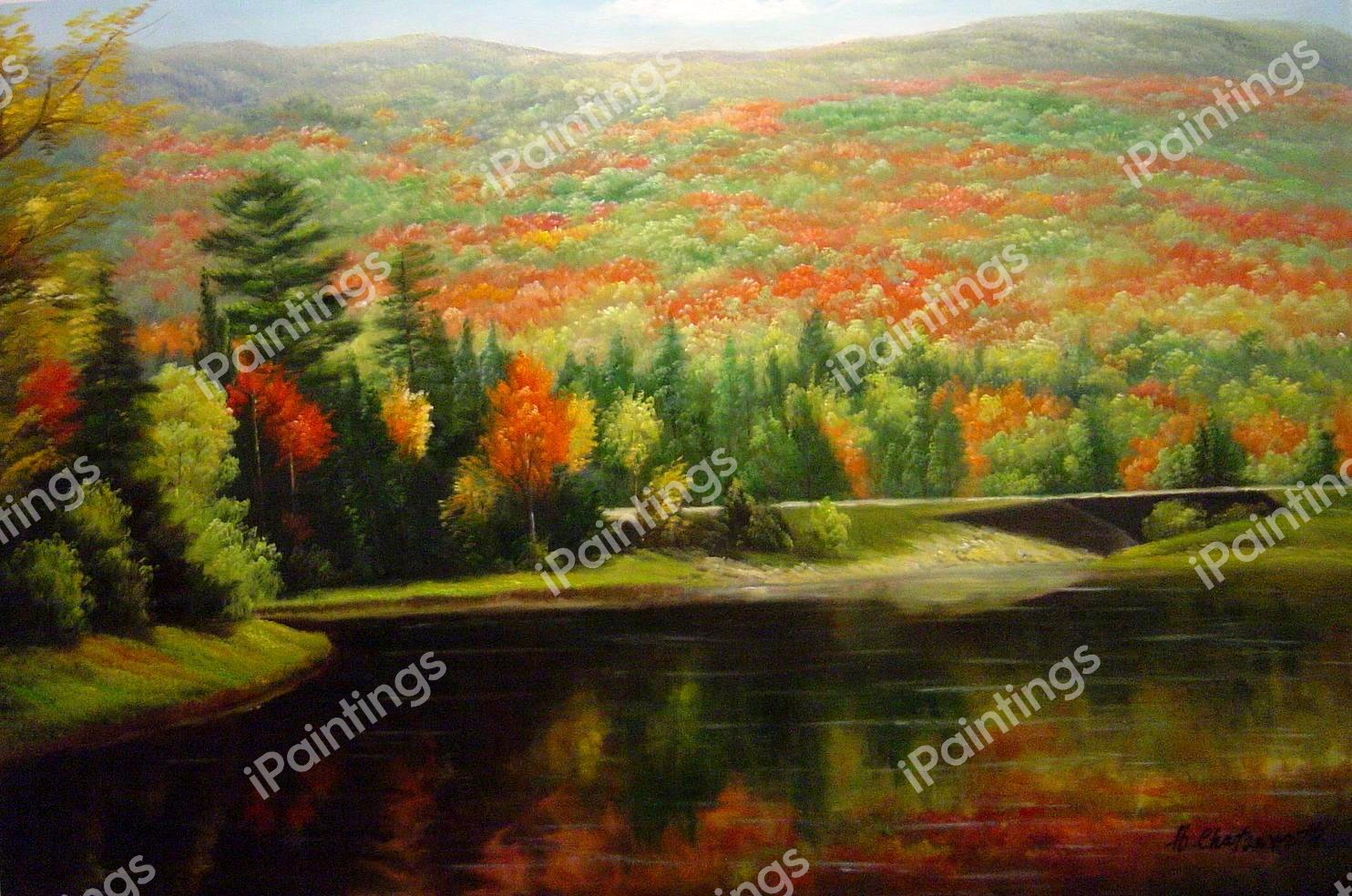 Fall Foliage On The Lake. The painting by Our Originals