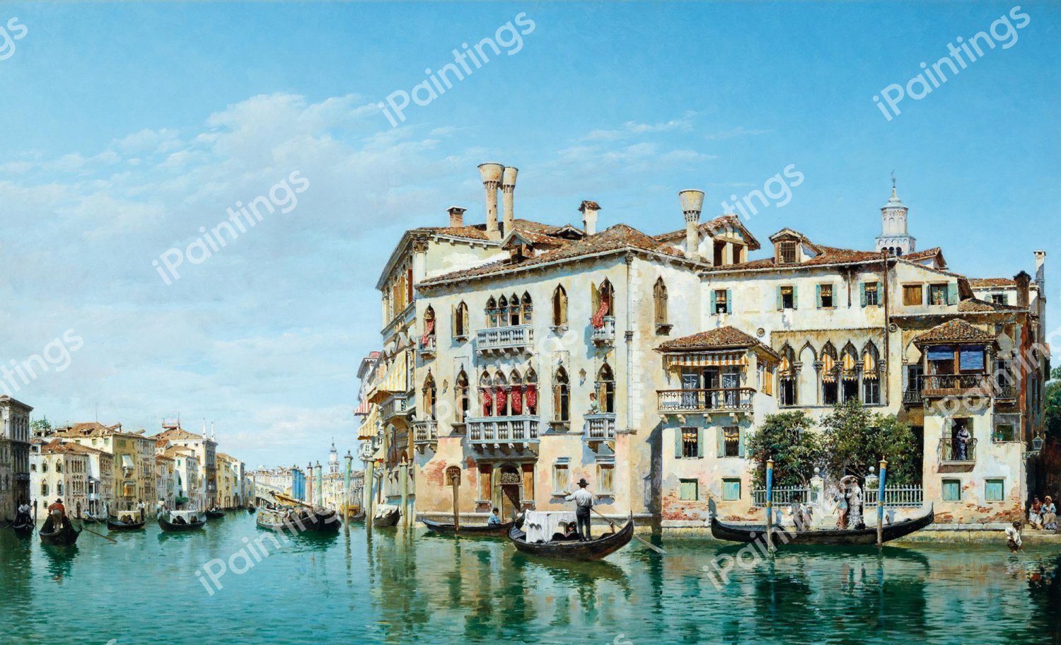 At the Grand Canal, Venice. The painting by Federico del Campo