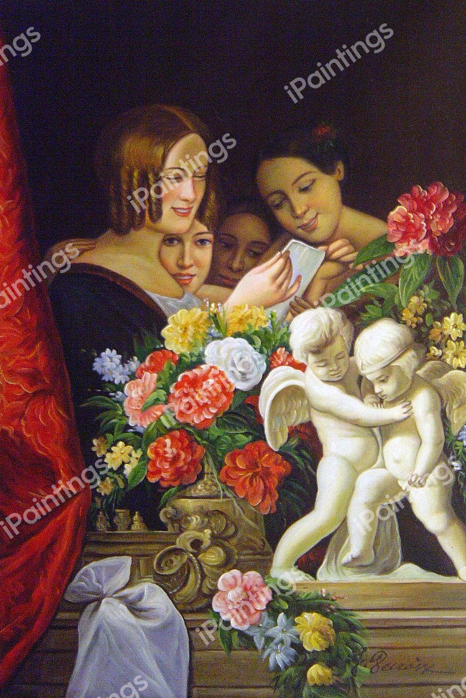 Gathering Of Ladies Reading A Love Letter. The painting by Ferdinand Georg Waldmuller