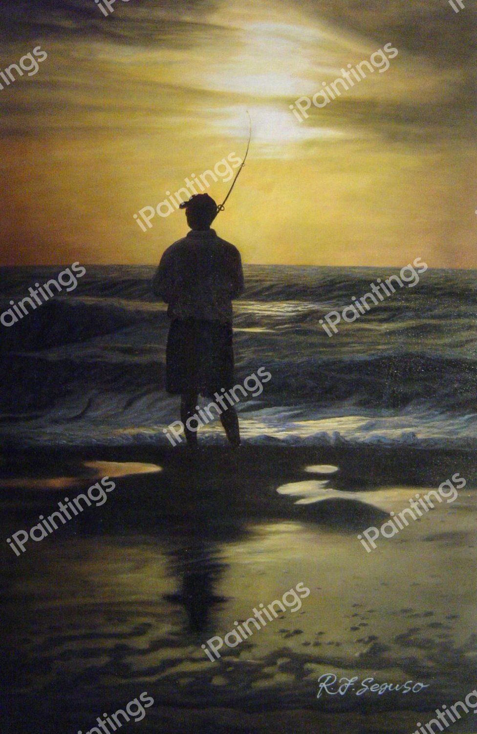 Fishing At Sunset. The painting by Our Originals