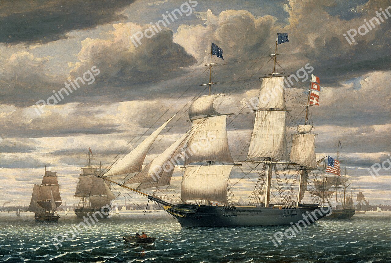 A Clipper Ship Southern Cross Leaving Boston Harbor. The painting by Fitz Hugh Lane