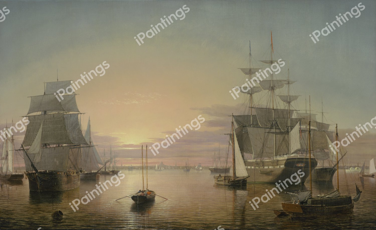 Along Boston Harbor. The painting by Fitz Hugh Lane