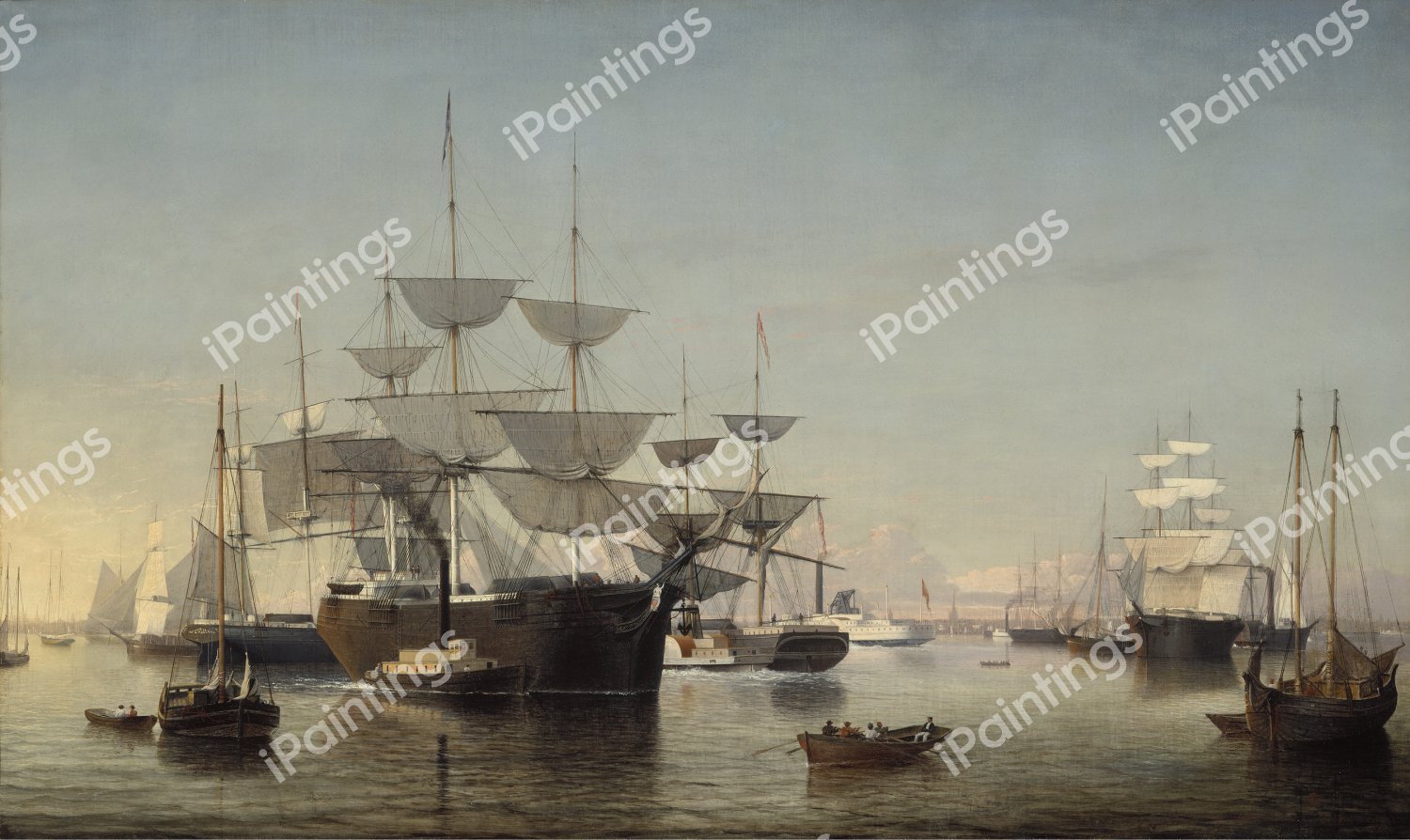 Arriving in New York Harbor. The painting by Fitz Hugh Lane
