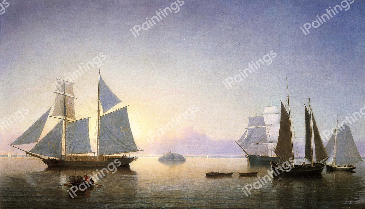 Becalmed Off Halfway Rock. The painting by Fitz Hugh Lane