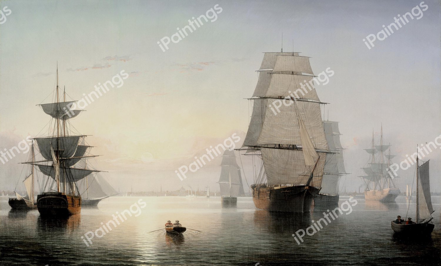 Boston Harbor, Sunset. The painting by Fitz Hugh Lane
